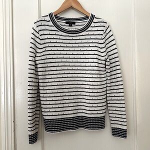 J crew pointille crew neck navy and cream stripe sweater, xxs